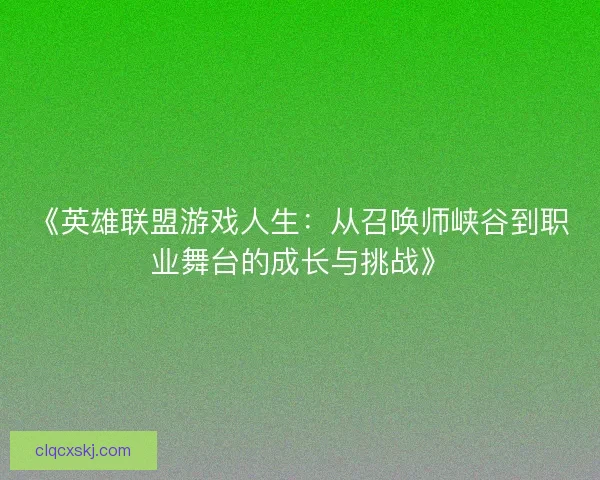 《英雄联盟游戏人生：从召唤师峡谷到职业舞台的成长与挑战》